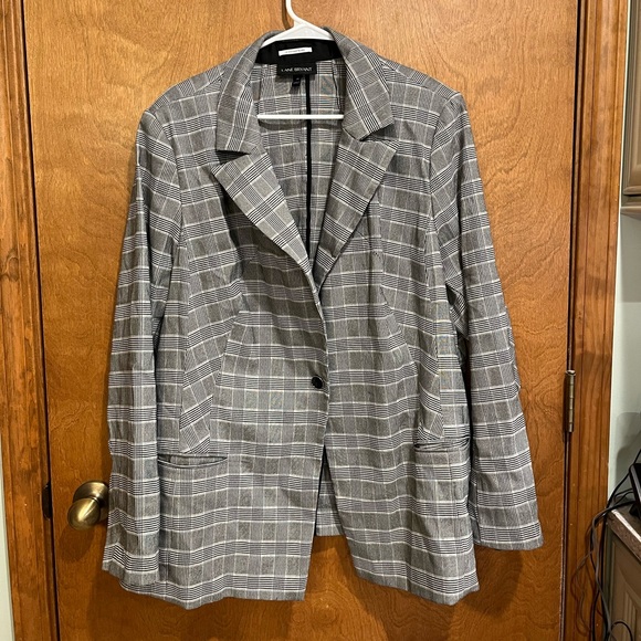 LANE BRYANT gray plaid checked blazer with pockets - Picture 1 of 5